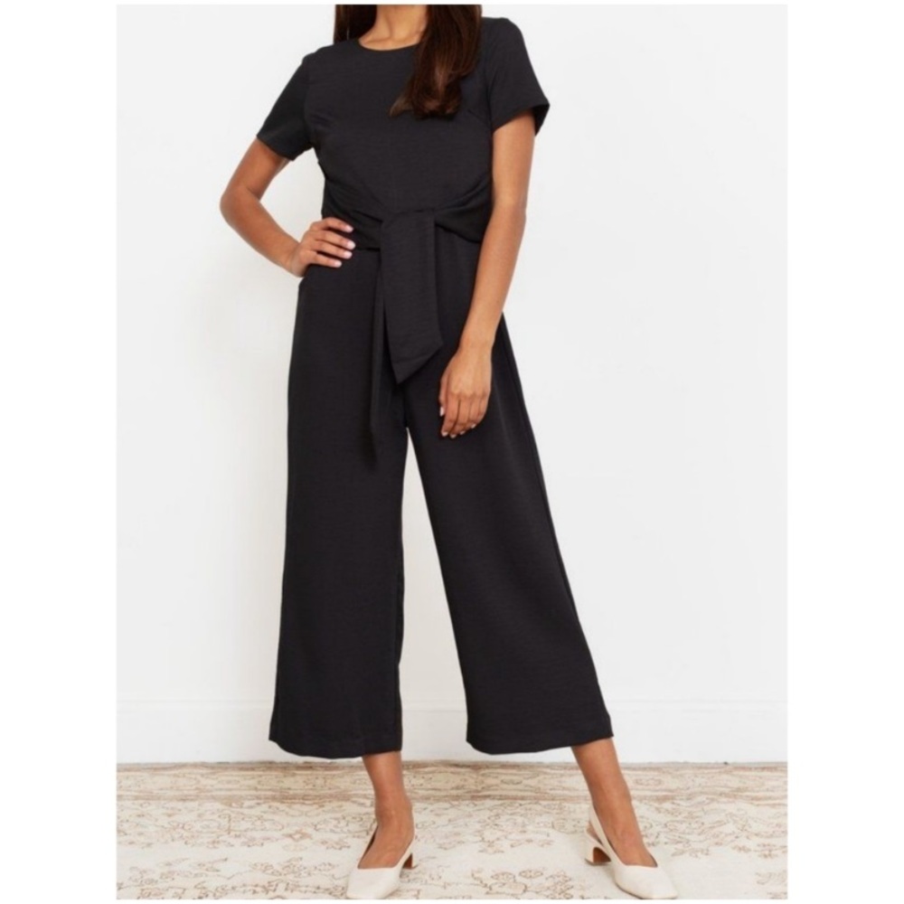 Modern Citizen Tailored Julissa Jumpsuit Wide Leg Crop Black Short Sleeve Crew M